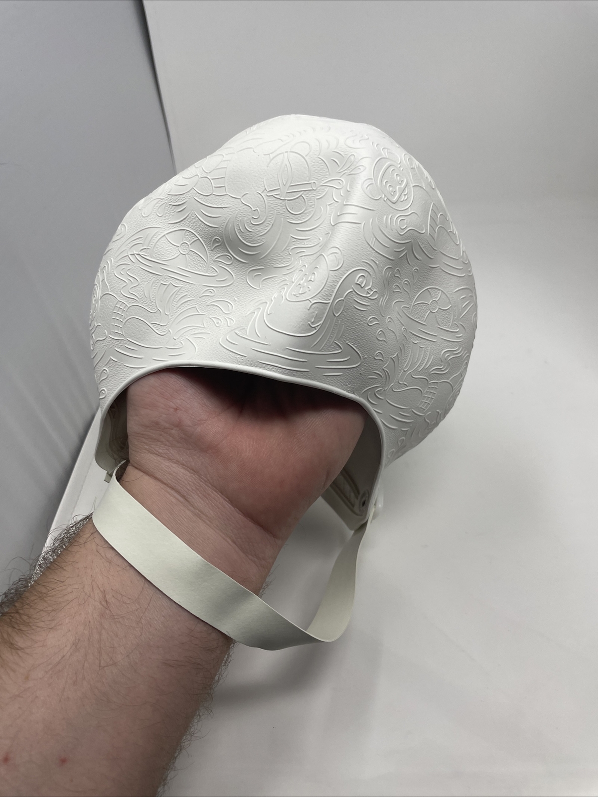 Vintage AquaPro Rubber Swim Cap White Teddy Bears Textured Pattern Retro Childs