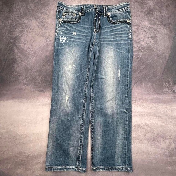 Miss Me Y2K Skater Gothic Bootcut Jeans 30 Distressed Denim Streetwear 2000s