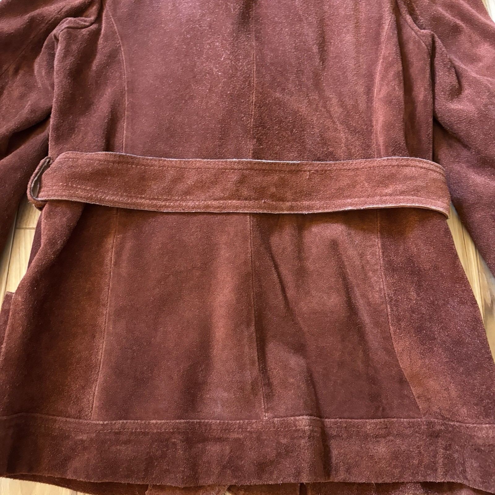 Vintage 70’s Genuine Suede Leather Rabbit Fur Collar Belted Jacket