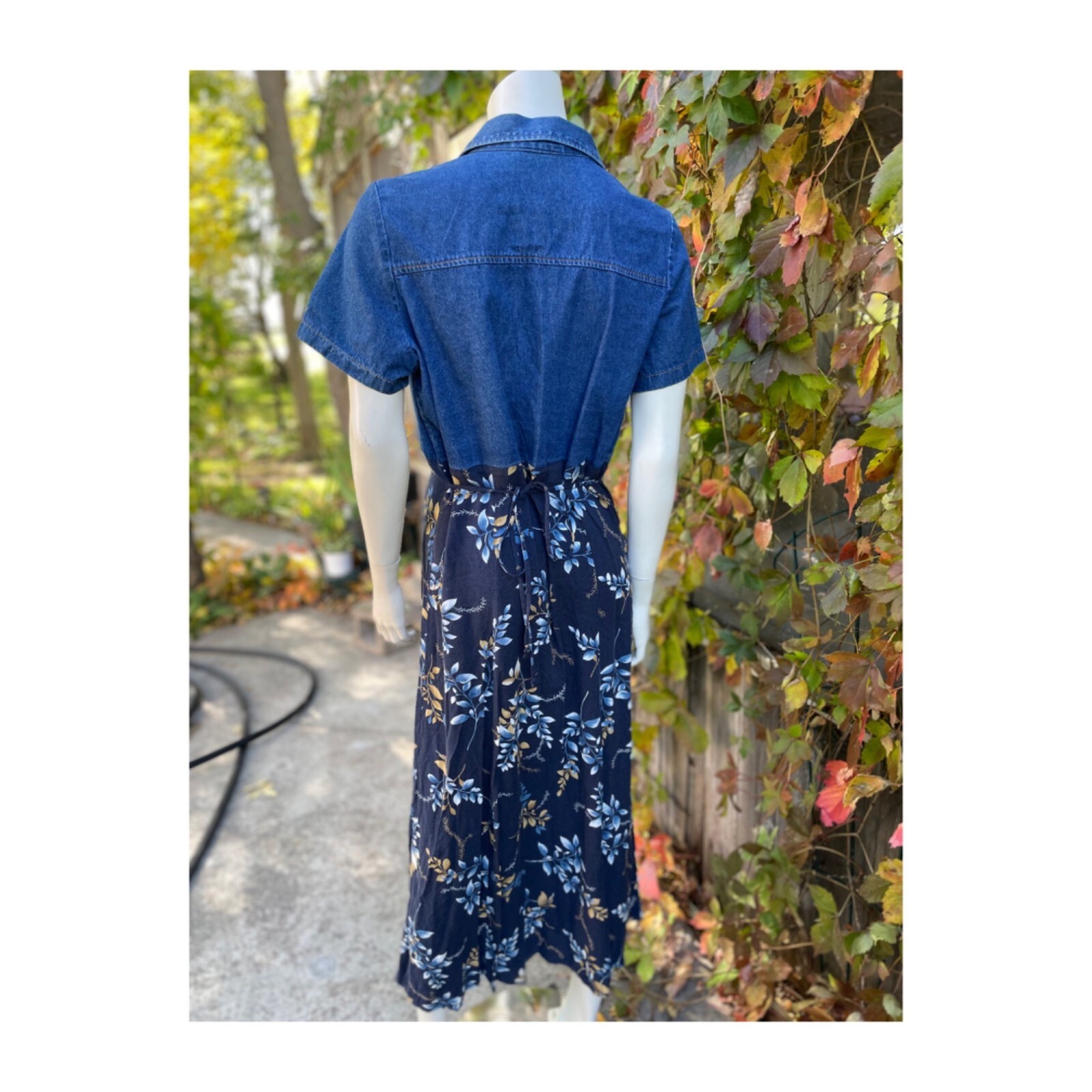 Vintage 90s Shirtdress Denim Rayon Cotton Floral Prairie Western Sz 12