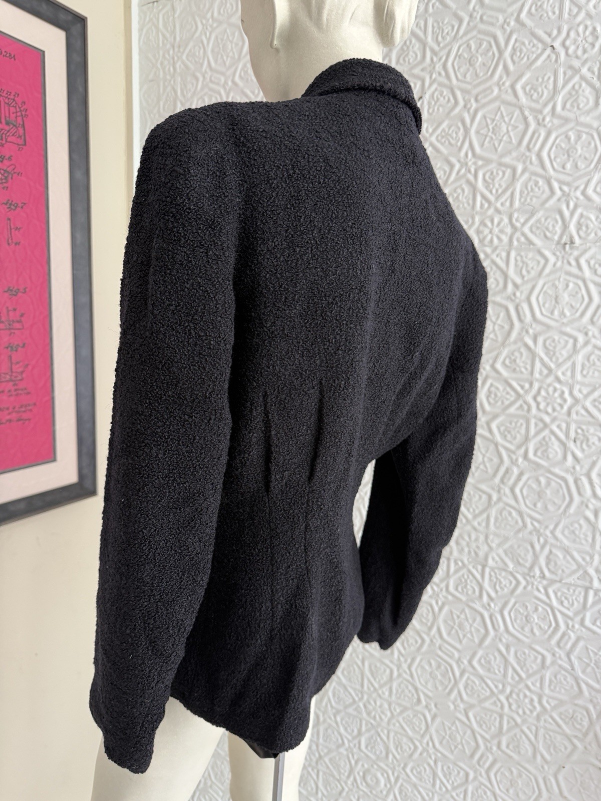 Vintage 1940s women’s black wool boucle jacket-Tailored gothic vamp Antique Fall