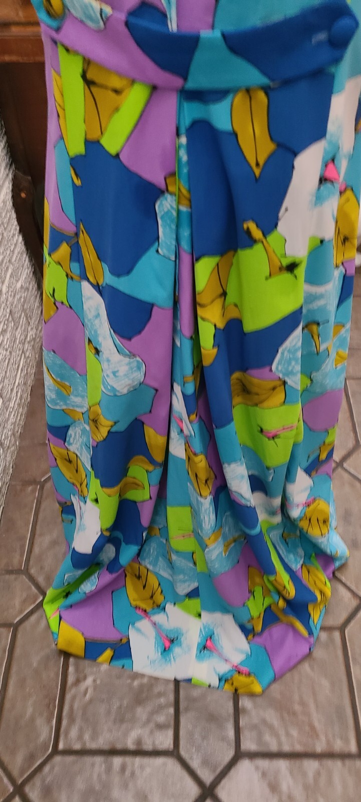 60S ANDRADE ja na WAIKIKI HAWAIIAN Maxi Dress Florals leaves M to L