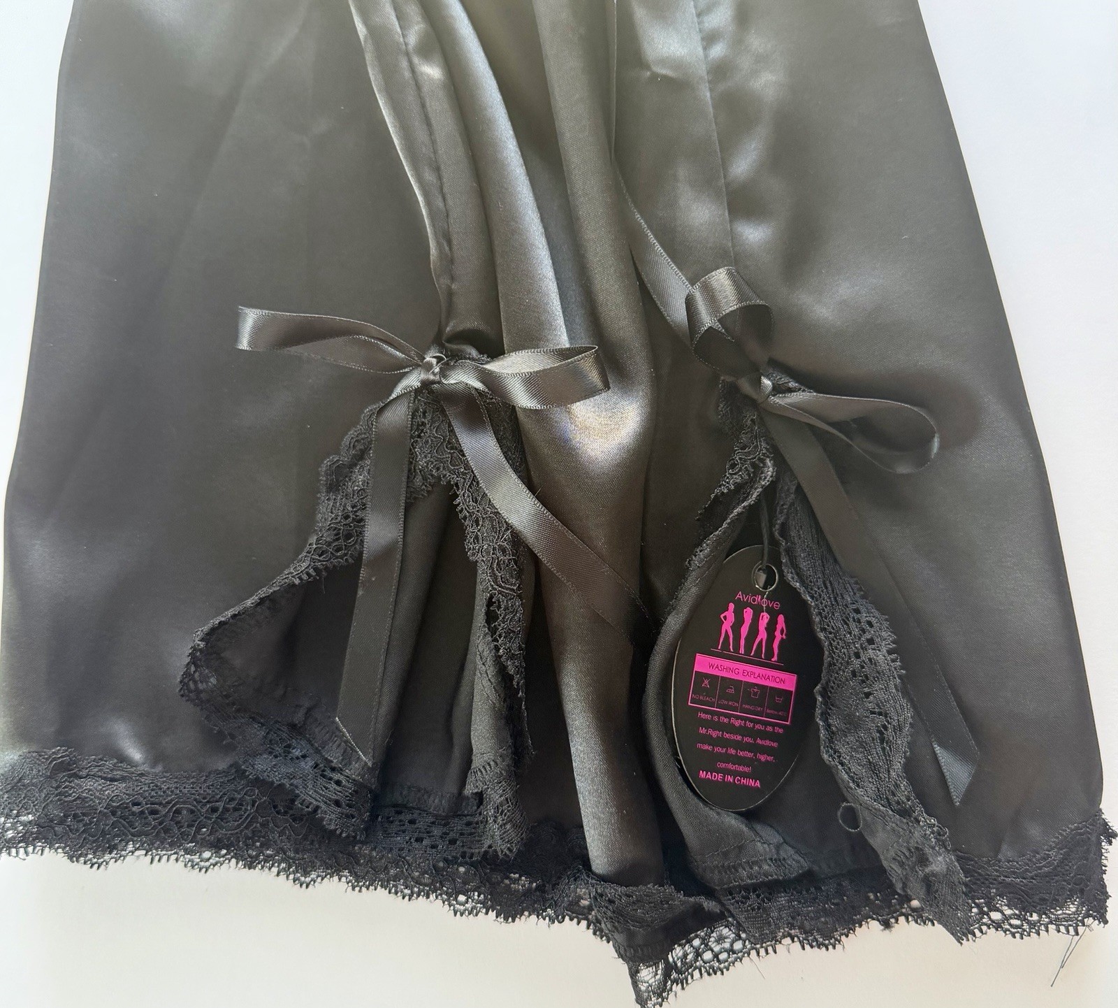 Avidlove Black Satin Lace Halter Chemise Nightgown Side Zip NWT Women’s XL NWT