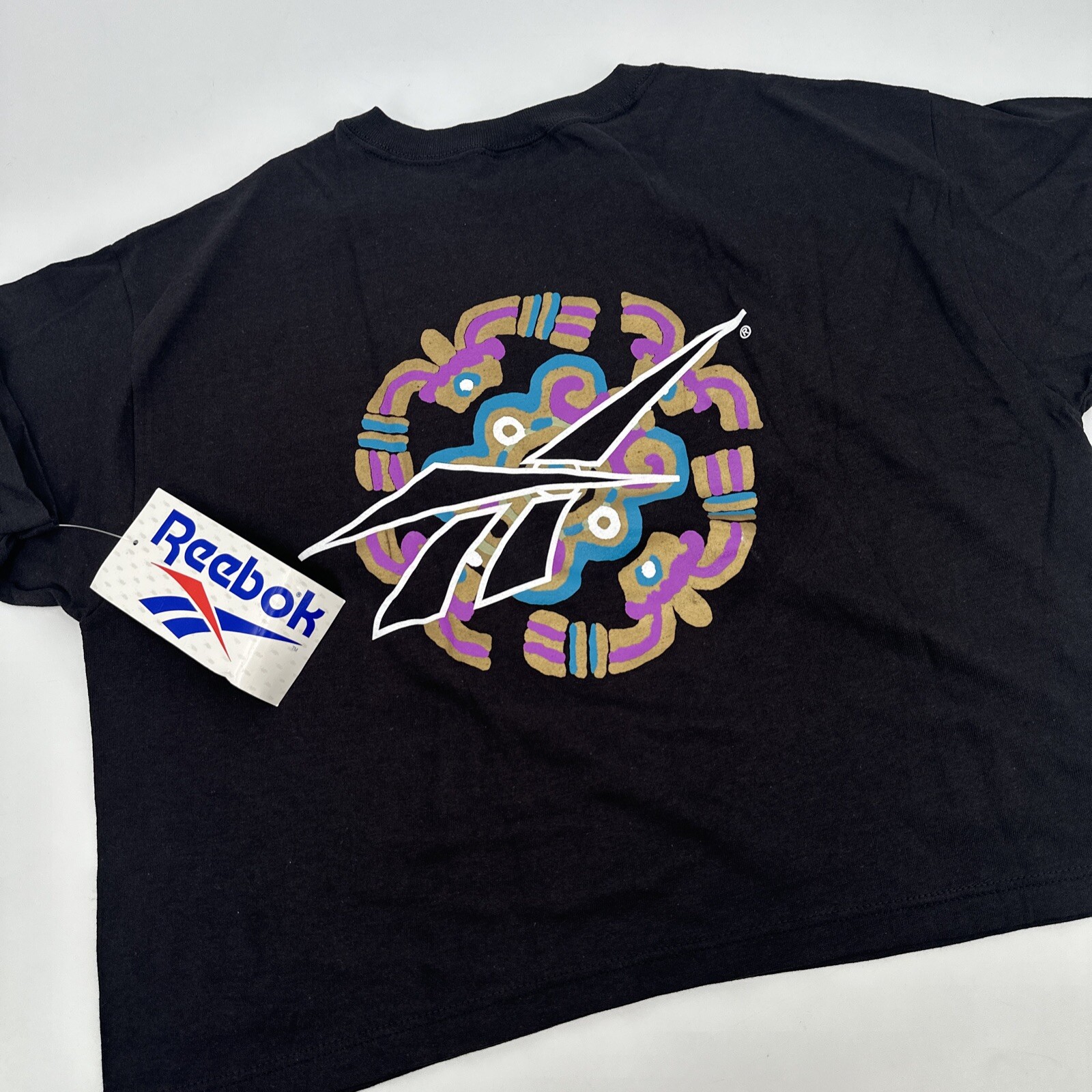 Vintage Reebok Shirt Women’s Medium Black Crop Top USA Made Workout Gym Fitness