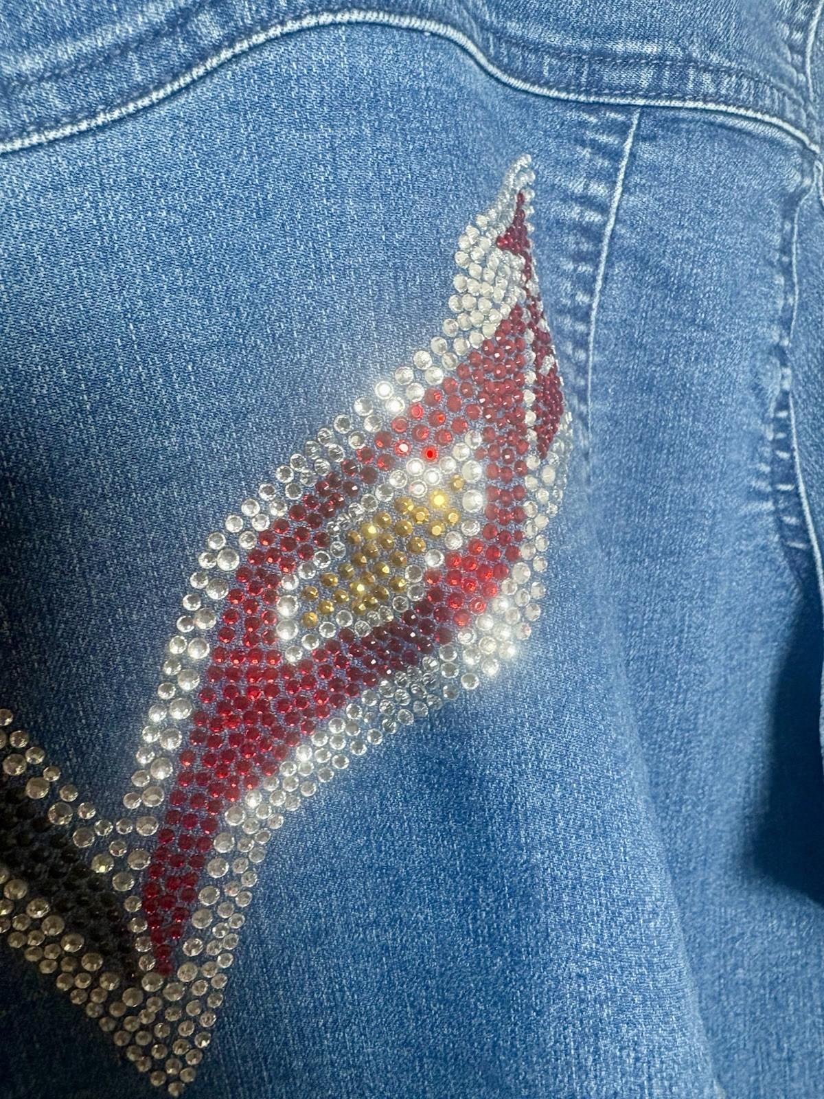 C8 Corvette Jeweled Denim Jacket embroidered jeweled logo on the back.