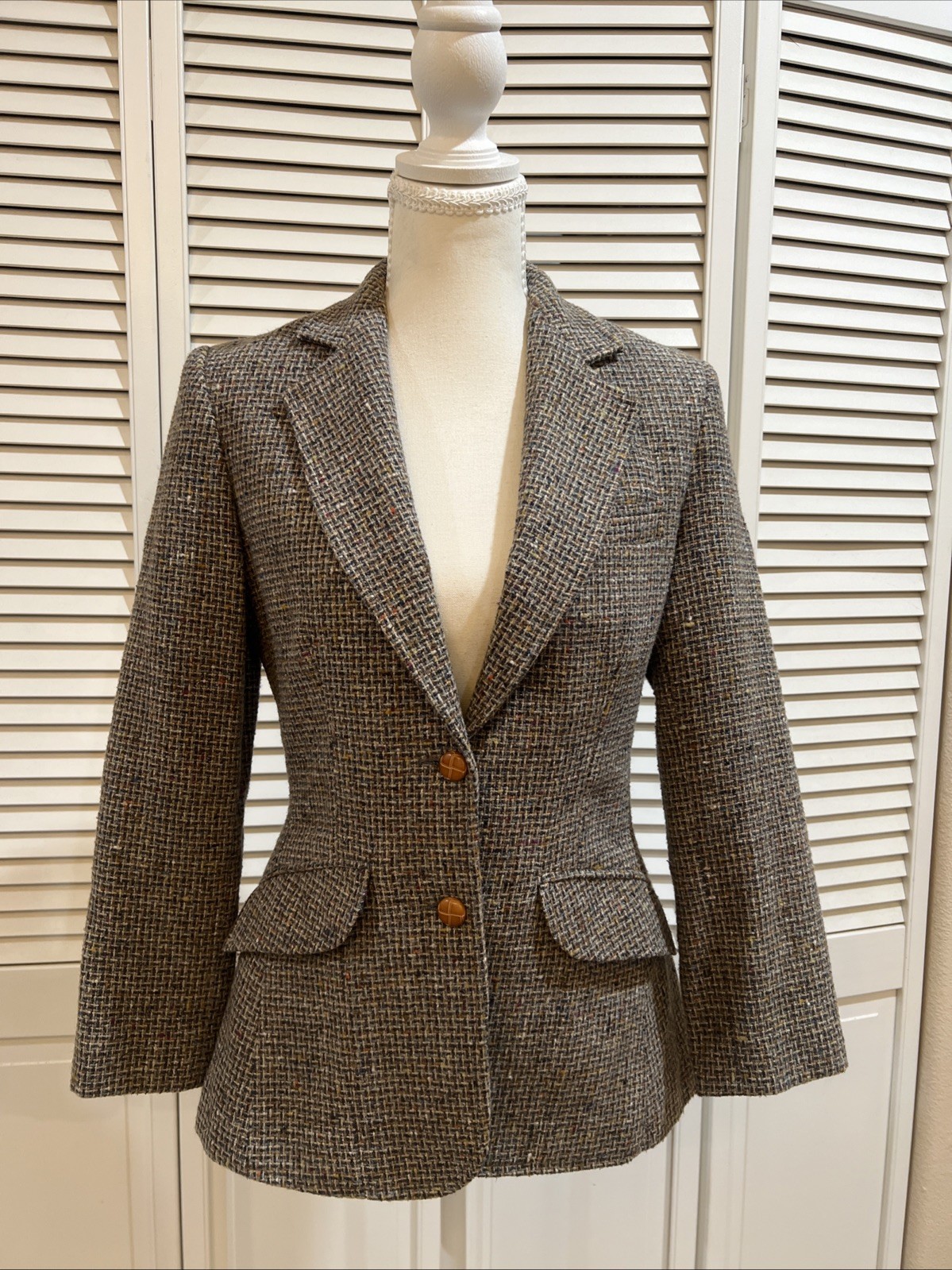 Vintage Harris Tweed Blazer With Wood Buttons