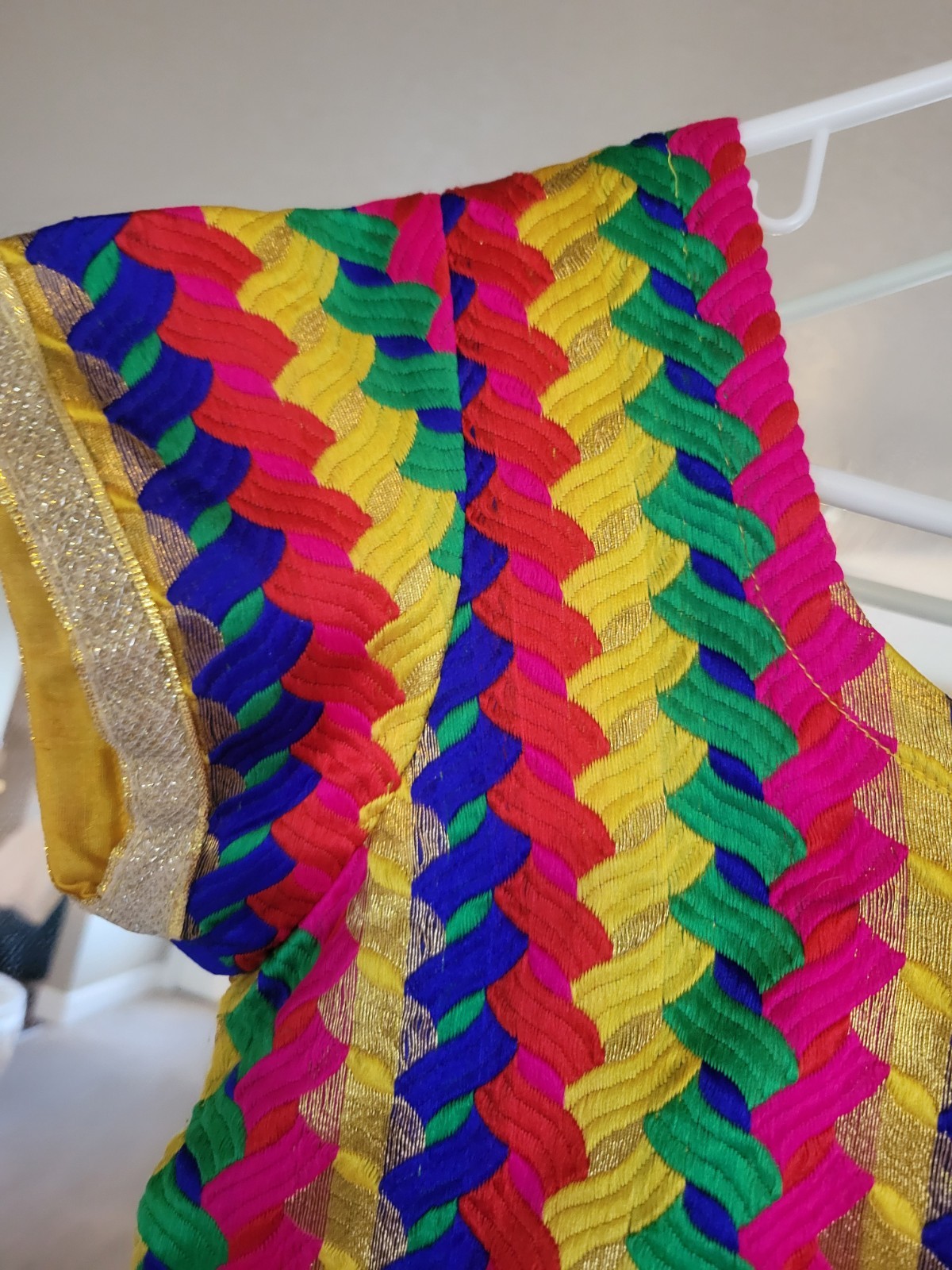 VINTAGE COLORFUL KAFTAN MINI DRESS MULTICOLOR WITH GOLD DETAILS SIZE M