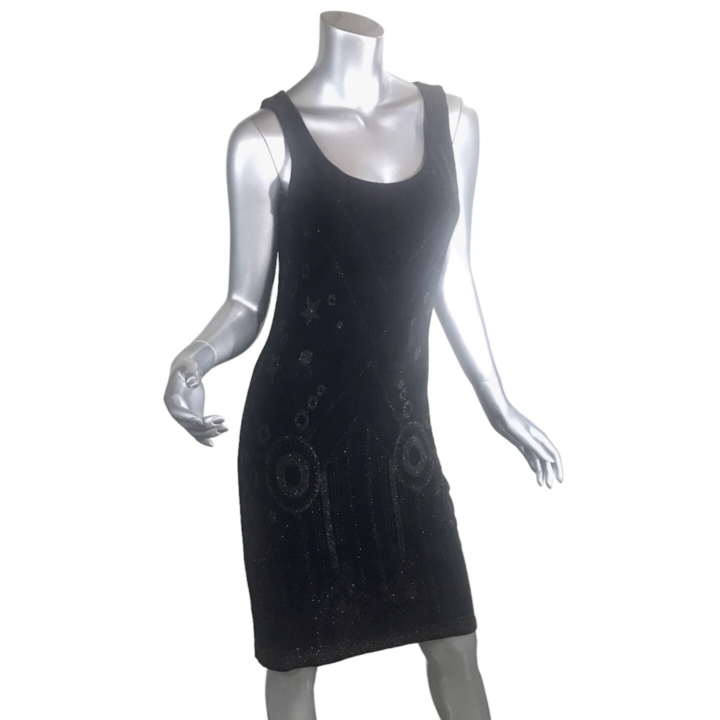 Vintage 90’s Mica Women’s Medium Fitted Black Astrological Stars Abstract Dress