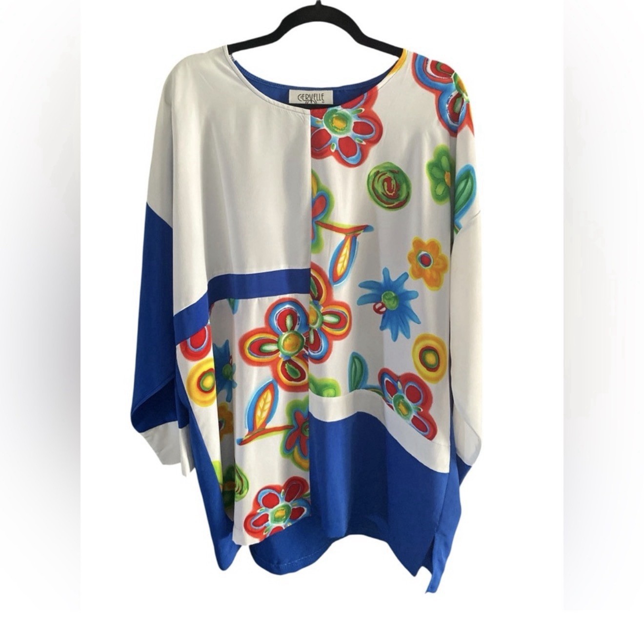 Vintage Cervelle Retro Relaxed Fit Colorblock Floral Women’s Top- 1X