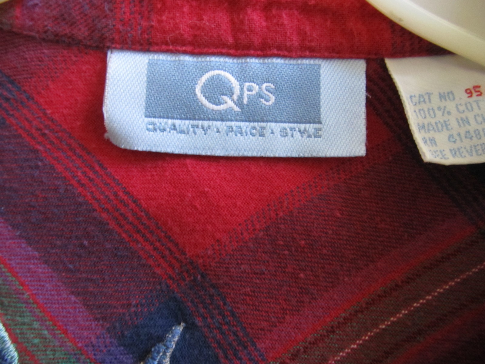 QPS Western Mixed Plaid Floral Embroidery Button-Front Flannel Missy Sz M (44″)
