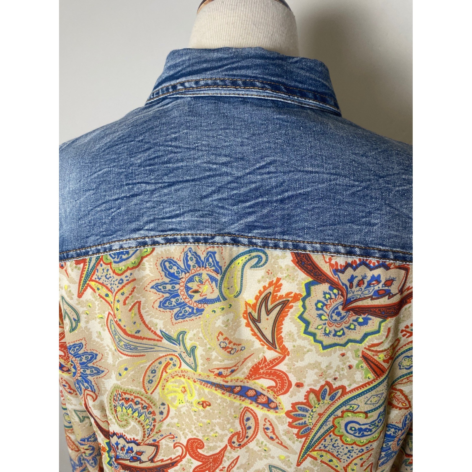 Vintage 90’s Denim Sheer Paisley long Sleeved Shirt Boho S