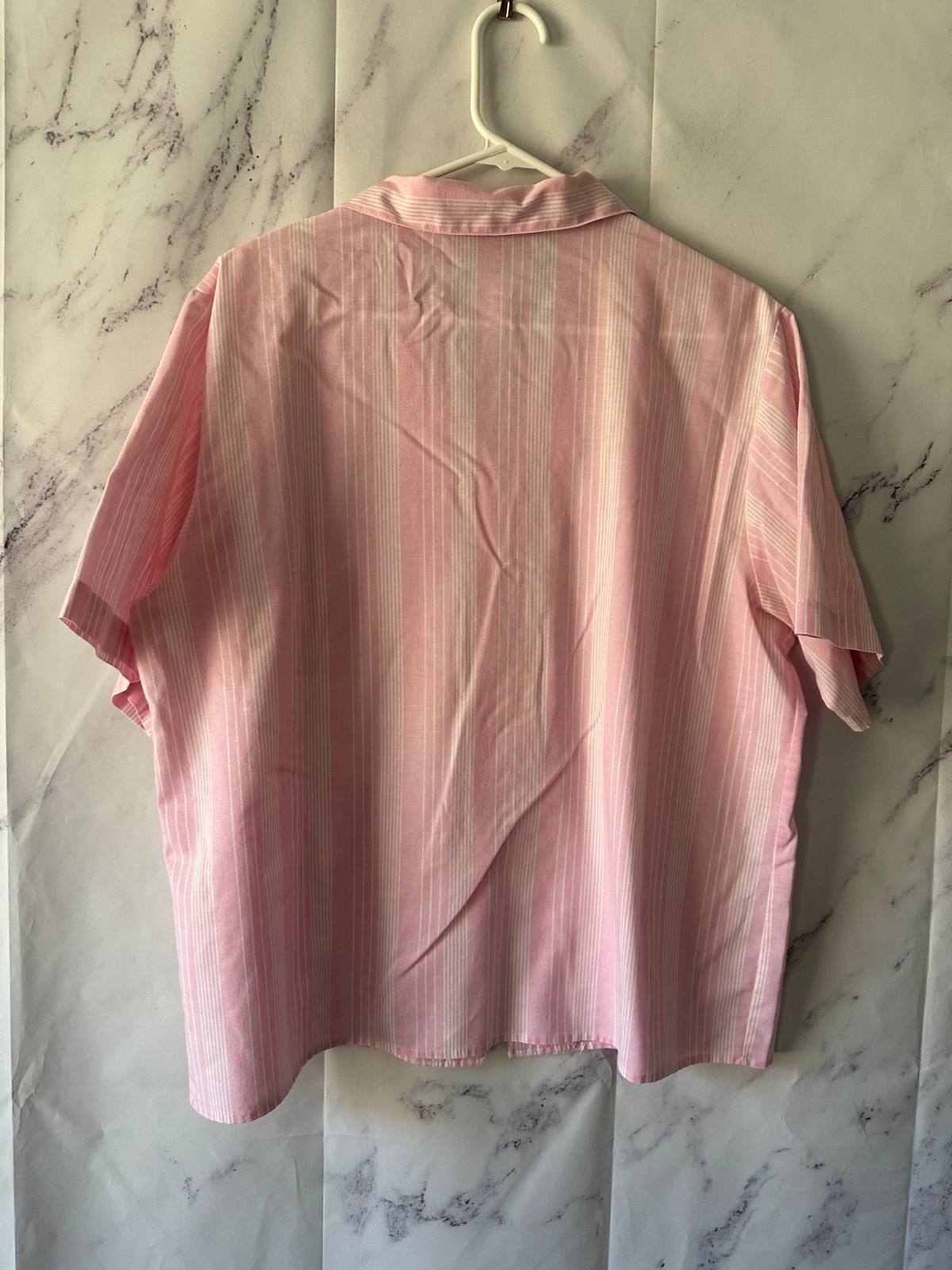 VINTAGE EXECUTIVE DRESSING PINK STRIPED SHORT SLEEVE BUTTON UP SHIRT WOMEN LARGE