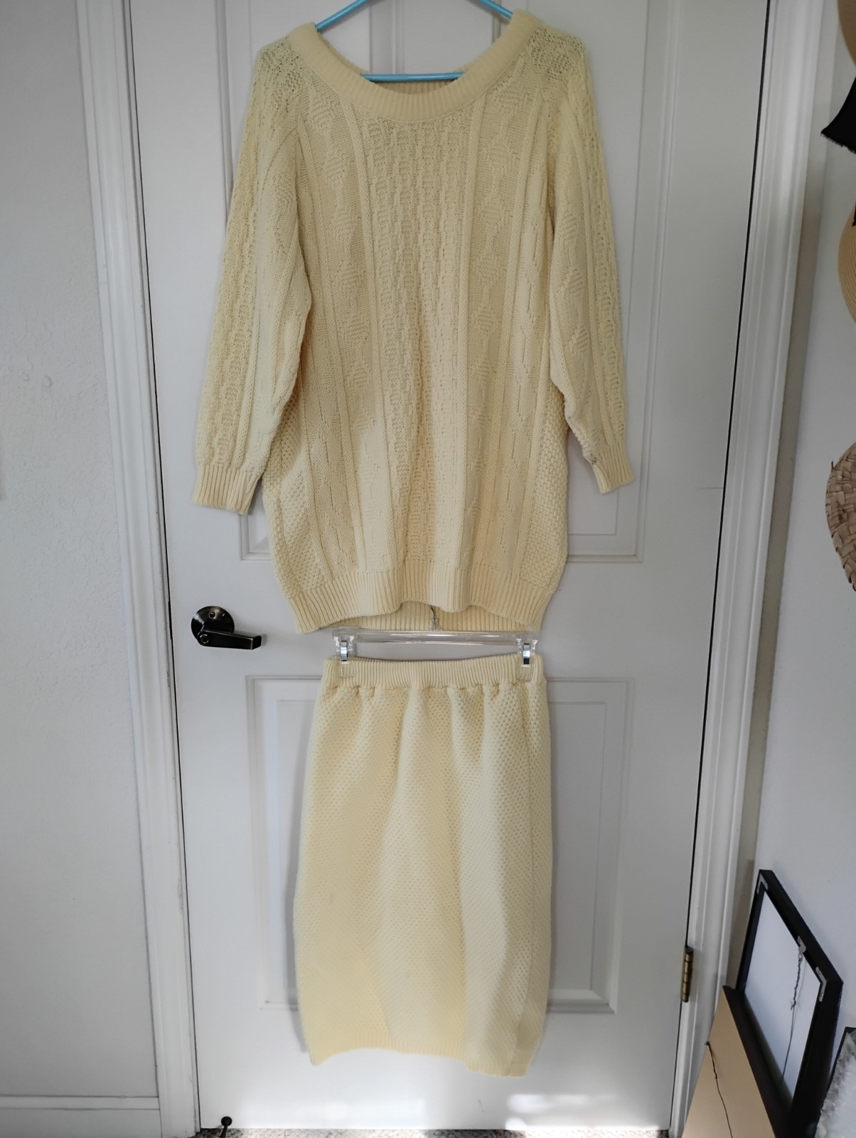 Vintage 1987 Pale Yellow Sweater and Skirt Outfit Size Medium by Perspective