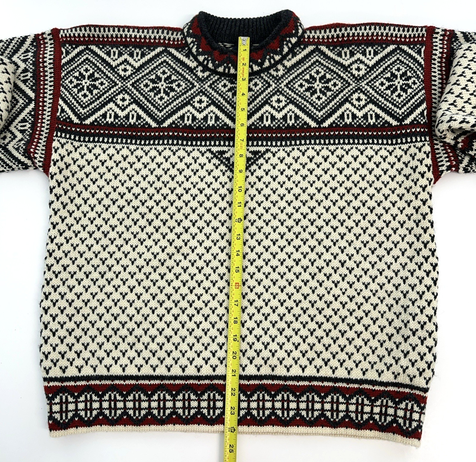 VTG Lands End Nordic Fair Isle 100% Wool Sweater Mens Sz Med Ski Made in Norway