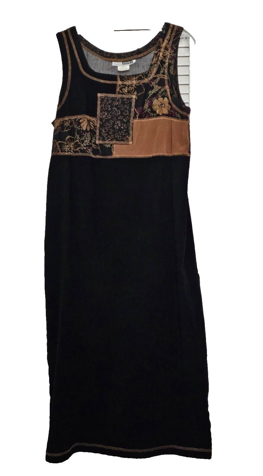 C.M. Shapes Jacket & Maxi Dress Set Black Gold Trim Patchwork Boho Y2K Retro