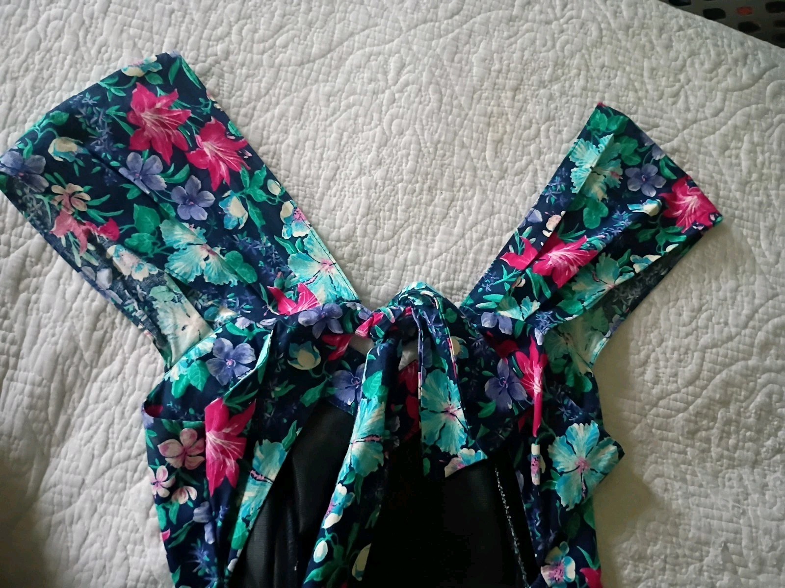 All That Jazz Vintage 80s/90s Floral Tiered Green Pink Navy Midi Dress Size S