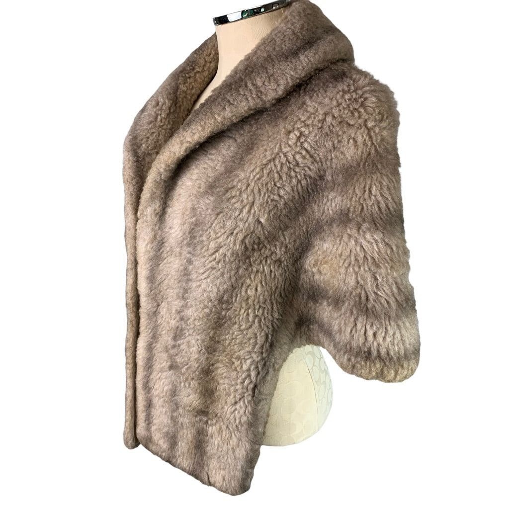 Vintage Glenoit Faux Fur Stole Shoulder Wrap Made in USA Brown Collar