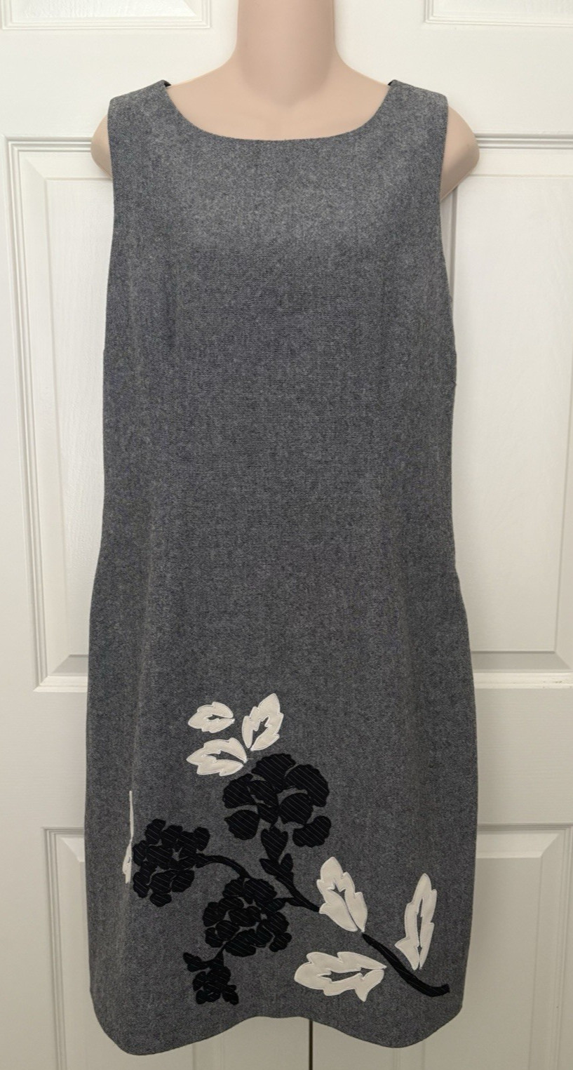 VTG Kay Unger Black & White Tweet Sheath w/ Appliques Lined Dress Size 10 / 12