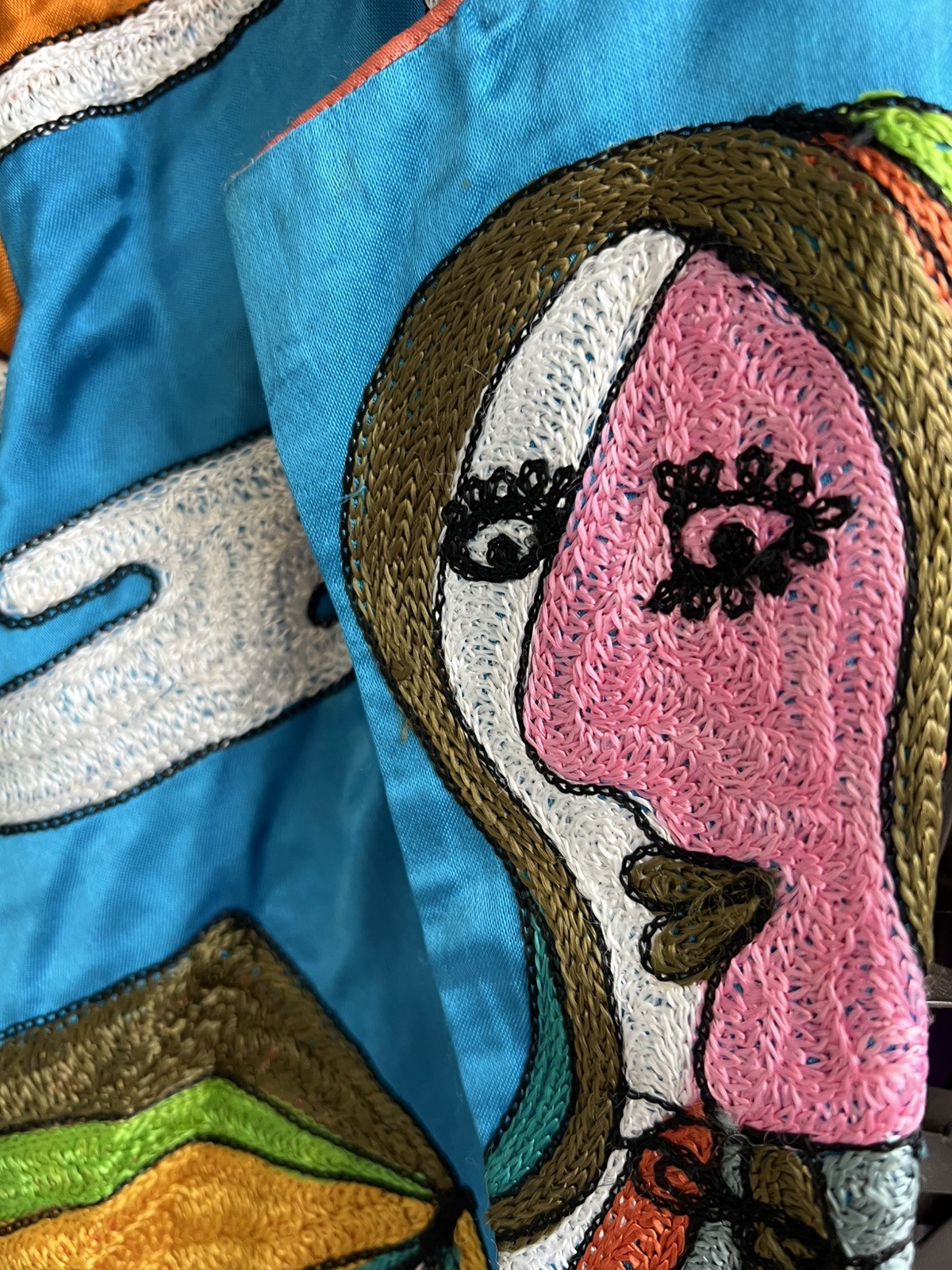 Vintage 80 Sandy Starkman Wearable Art Jacket Picasso Cubist Embroidered S Rayon