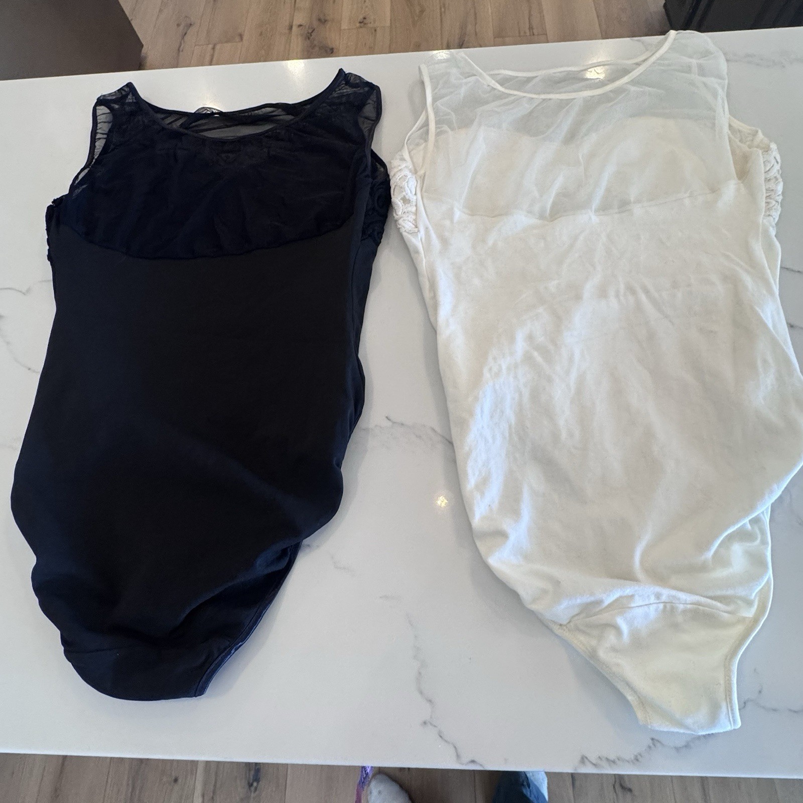 Vintage Lynn La Cava Bodysuits Lots Of 2 Sheer Floral Black & Cream Sz. Large