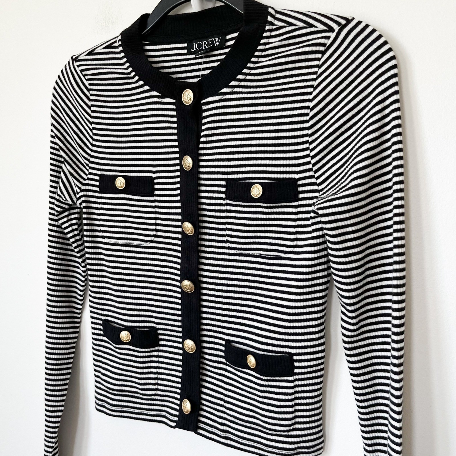 NEW J.Crew Vintage Rib Lady Jacket Black White Stripe Womens XS