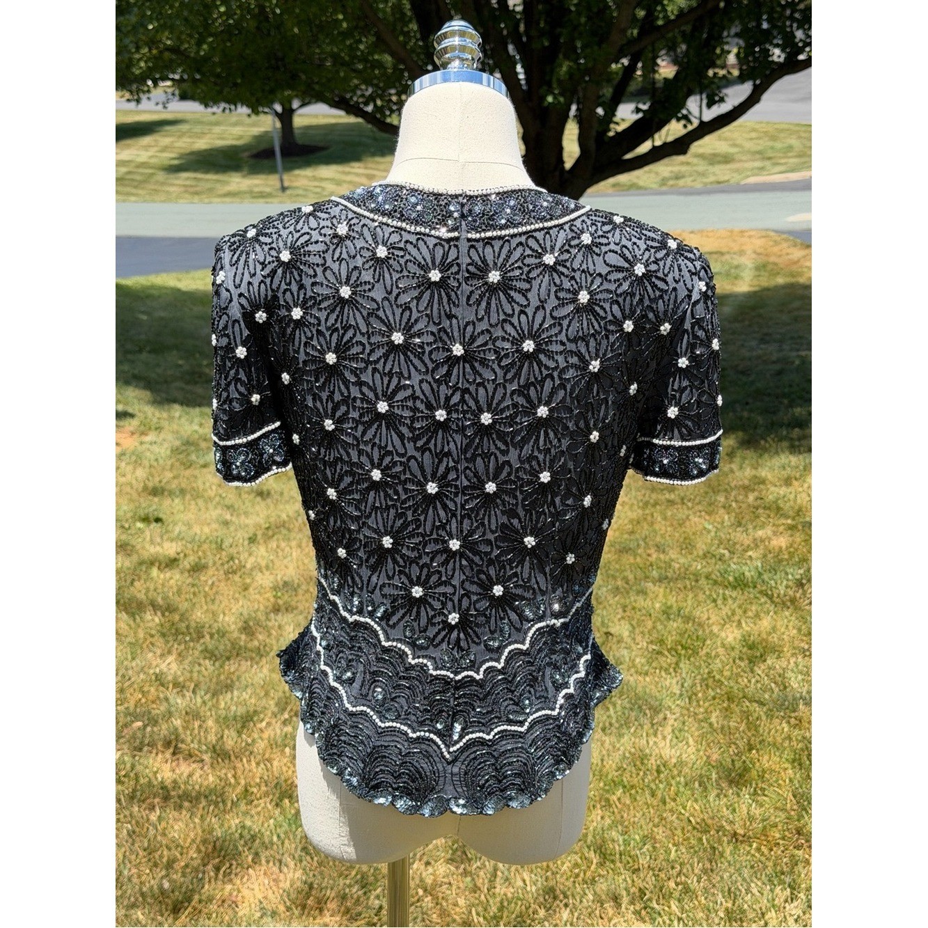 Vintage Adrianna Papell Evening Silk Beaded Pearl Sequin Art Deco Gatsby Top