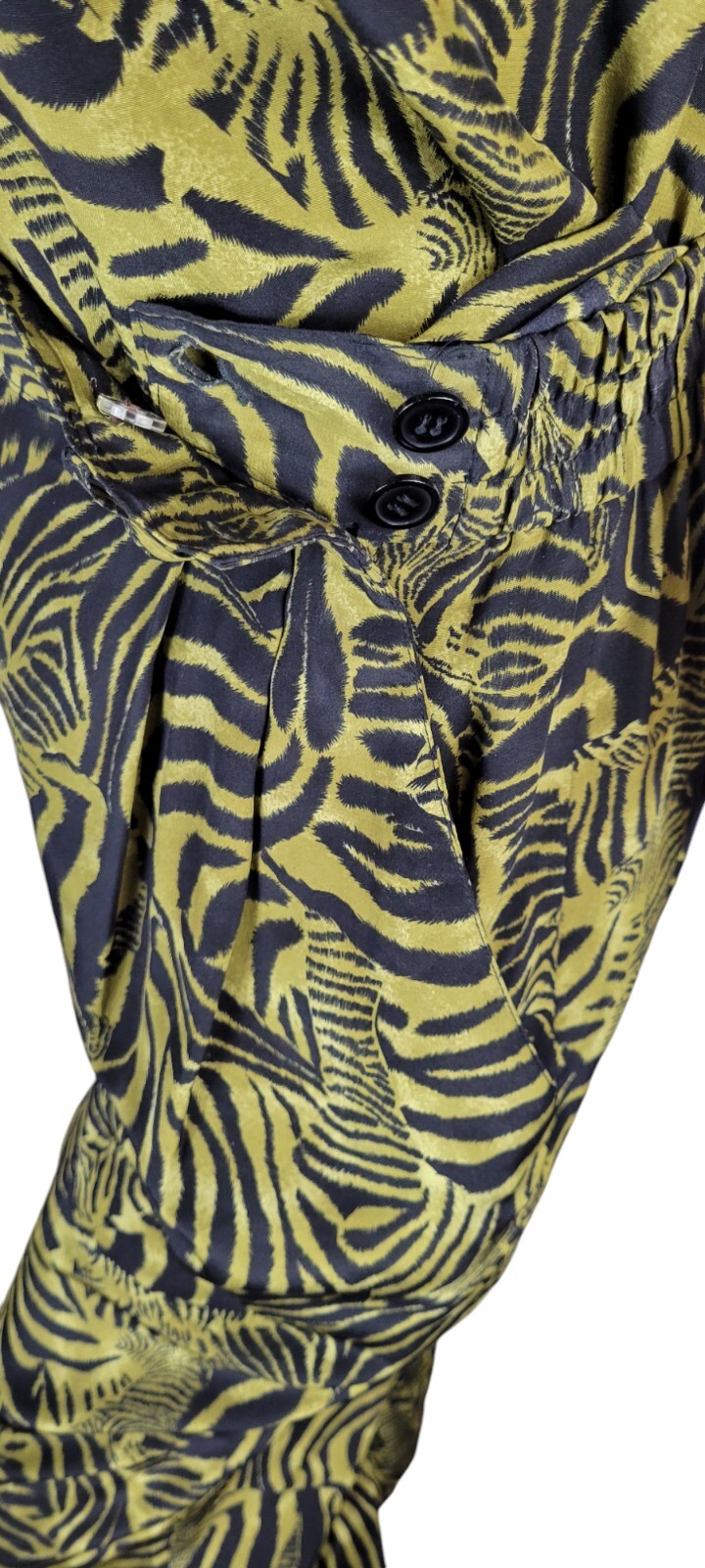 Vintage Ann May 100% Silk Zebra Green & Black Animal Blouse & Pant Suit Set 8