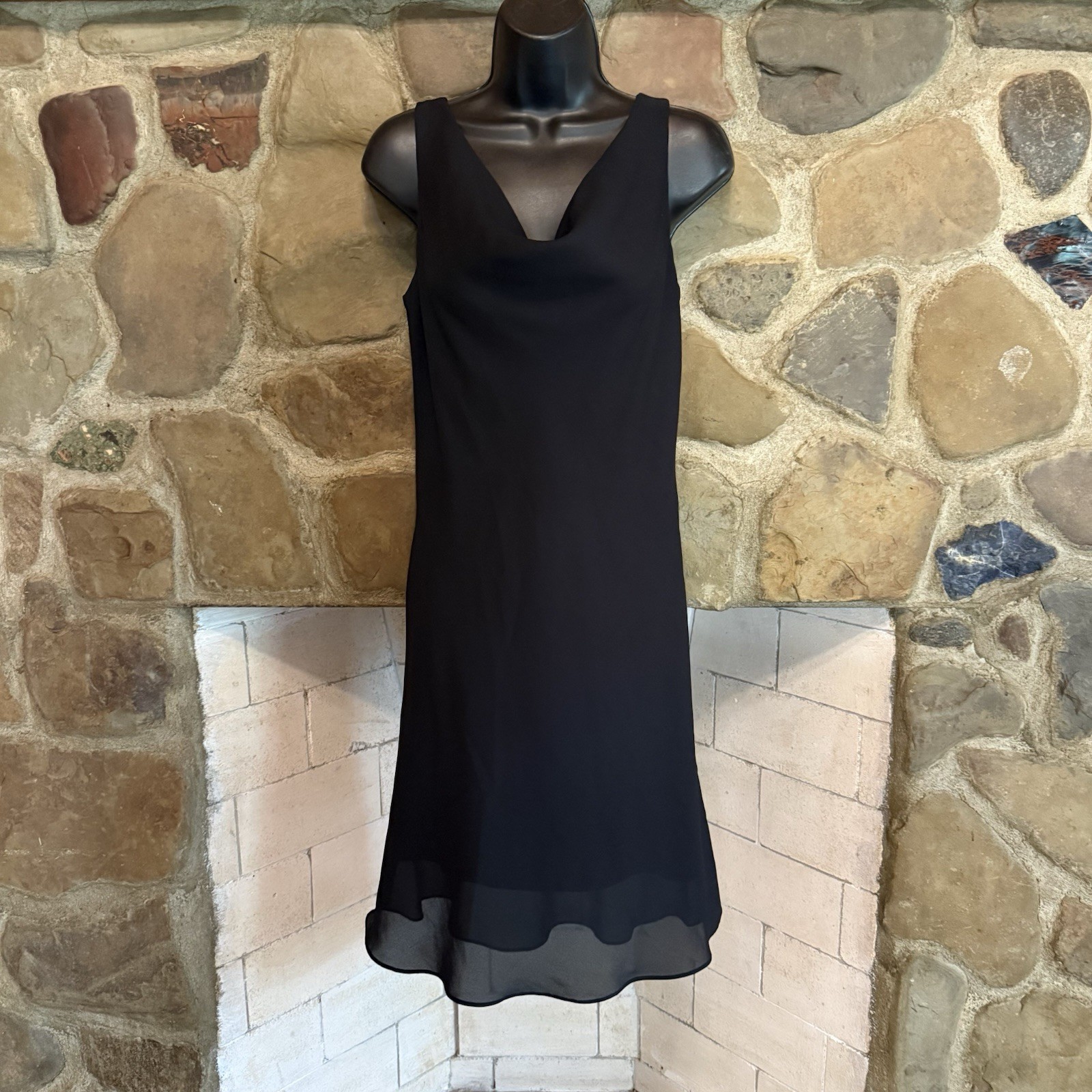 VTG Jump! Sleeveless Cowl Neck LBD Formal Dress Sheer 7/8 Bow Tie Back Elegant
