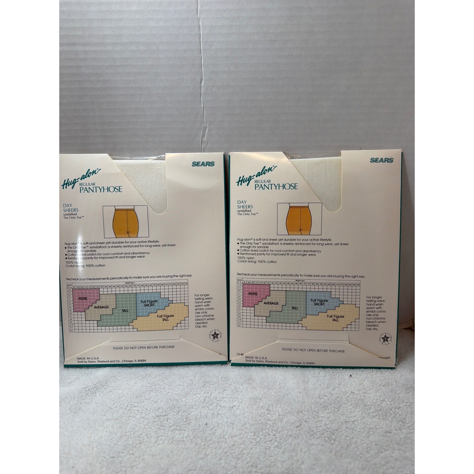 NOS VTG Sears Hug-alon Pantyhose Women Tall White Day Sheers Sandalfoot 2 Pack