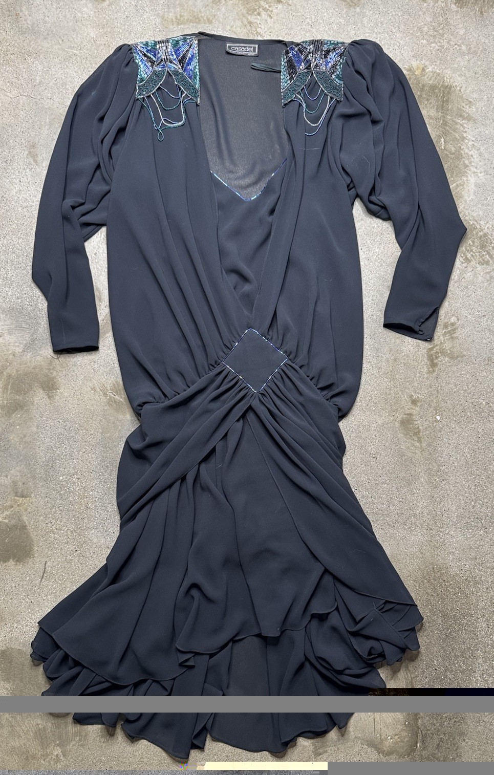 Vintage Casadei Dress Chiffon Black Sheer Drop Waste