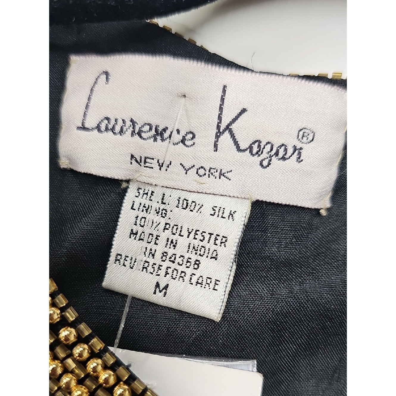 Vtg 90s Laurence Kazar NY Beaded Sequin Women’s Blouse, Silk, Black Gold, M, NEW