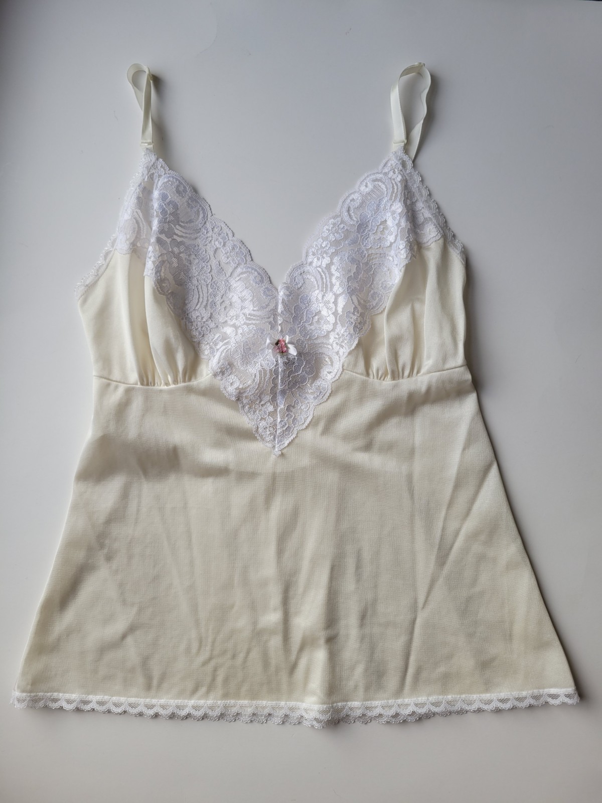 VTG Ashley Taylor Nylon Lace Trim Cami White Off White SM