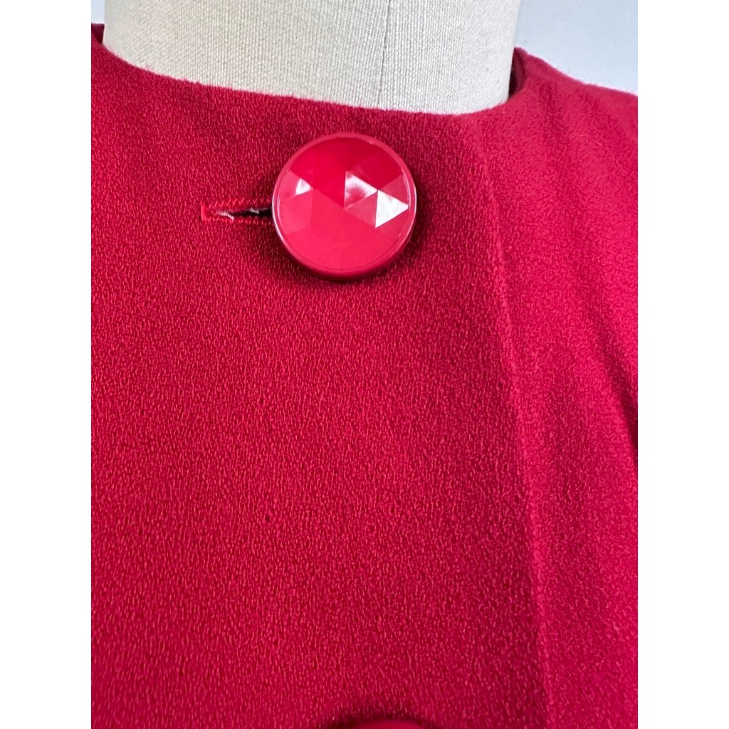 VTG 80s Red Wool Power Suit Black Bow Bustle Pencil Skirt Femme Fatale 4