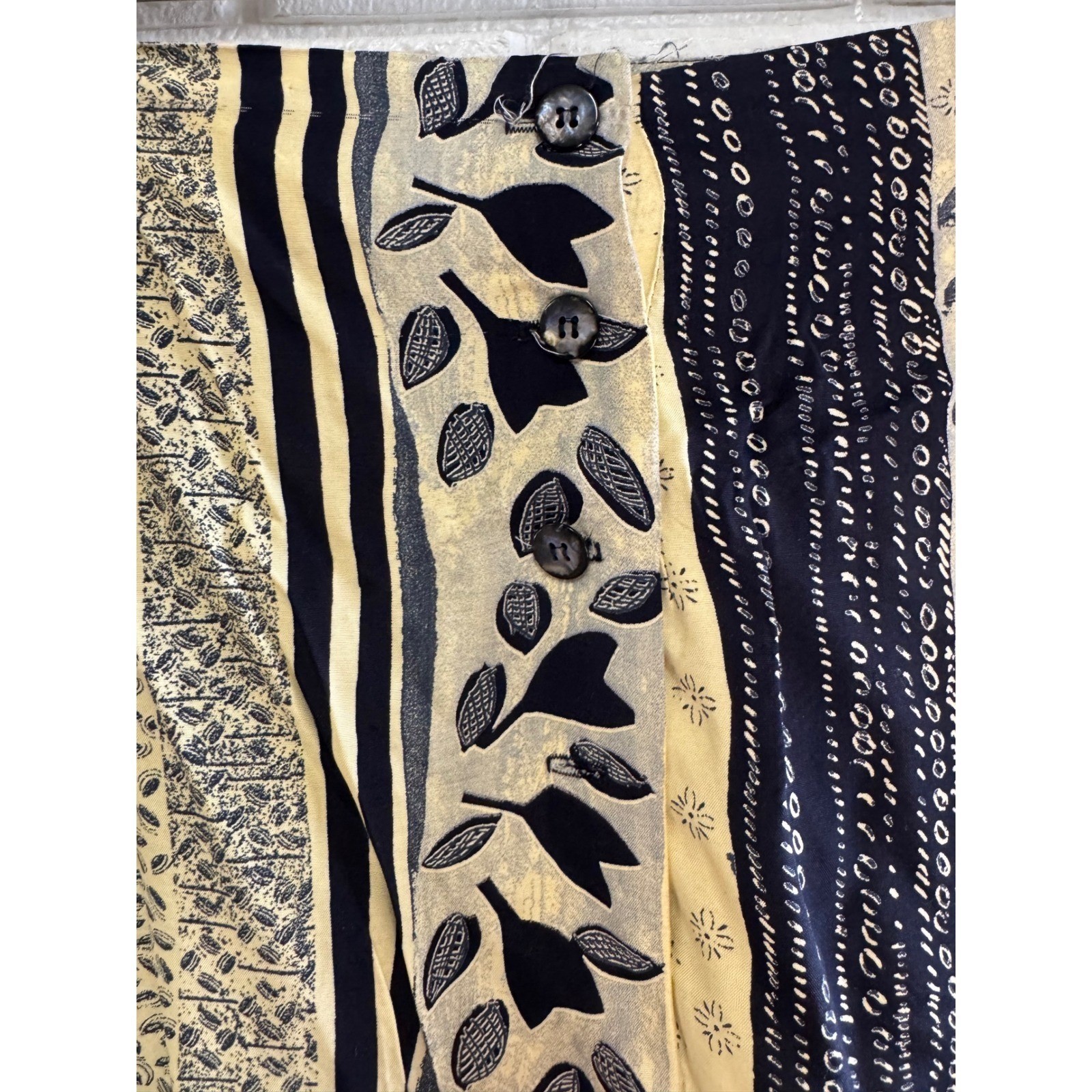 Jo Hardin Vintage Mixed Print Maxi Skirt Navy Yellow Botanical Size 6 USA Made