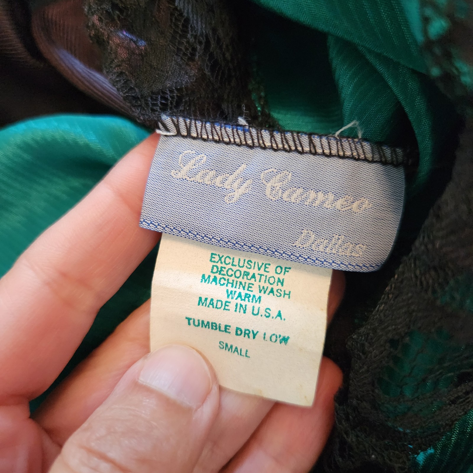 Vintage Lady Cameo Dallas Lingerie OnePiece Sz Small Teddy Satin Green USA Fairy