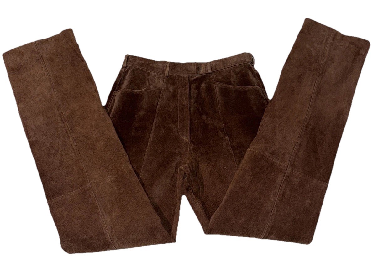 VTG Suede Leather Pants Women’s Brown High Rise Straight Leg Rodeo Sz M 10 *READ