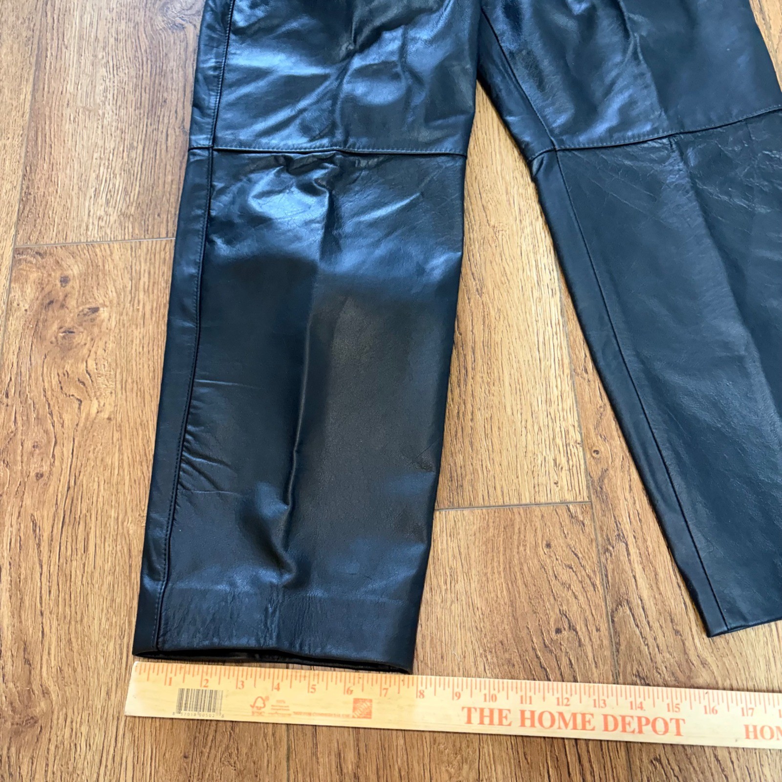90s Comint Black Genuine Leather Pleated High Waist Pants Womens 25×27 moto boho