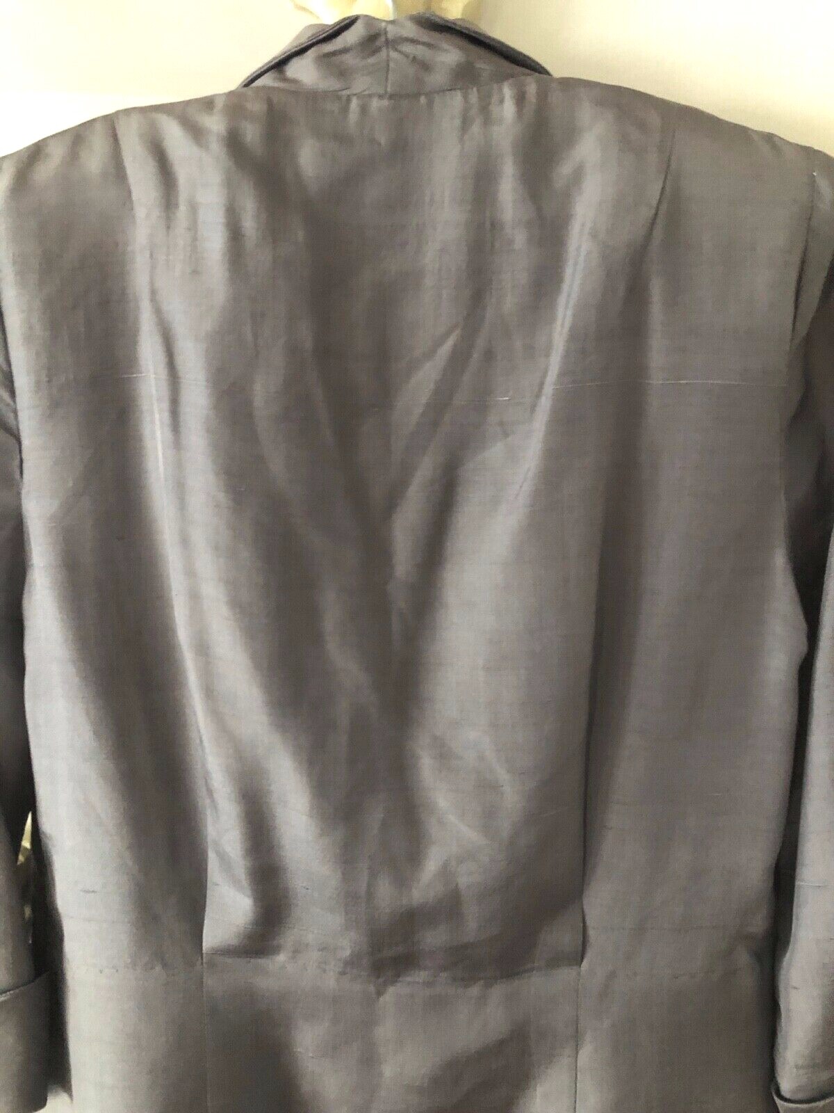 Vtg 40s LE VINE Silver RAW SILK Rhinestone BOW Cuff NIPPED WAIST JACKET Blazer M