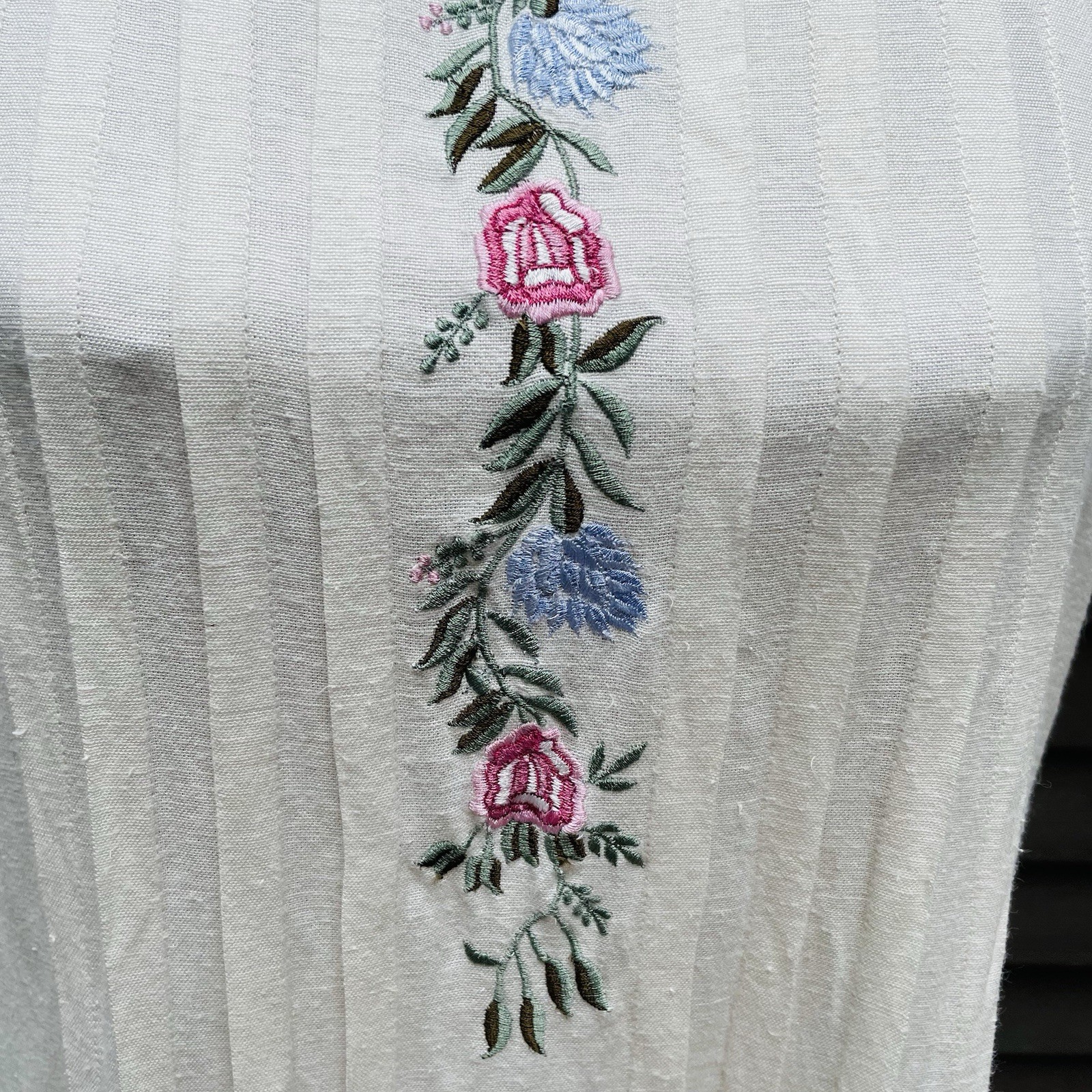 Cottagecore Prairie White Embroidered Midi Dress Pintuck Linen Blend Karin Steve