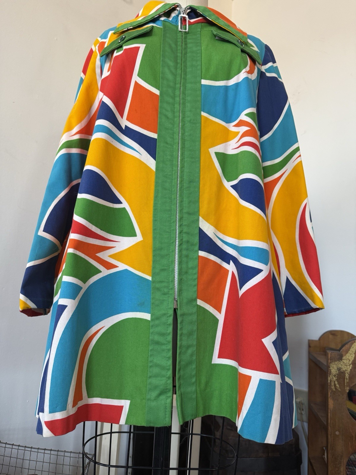 60s Mod Psychedelic Pop Art Print A-Line Swing Coat/ Statement Jacket/Mini Dress