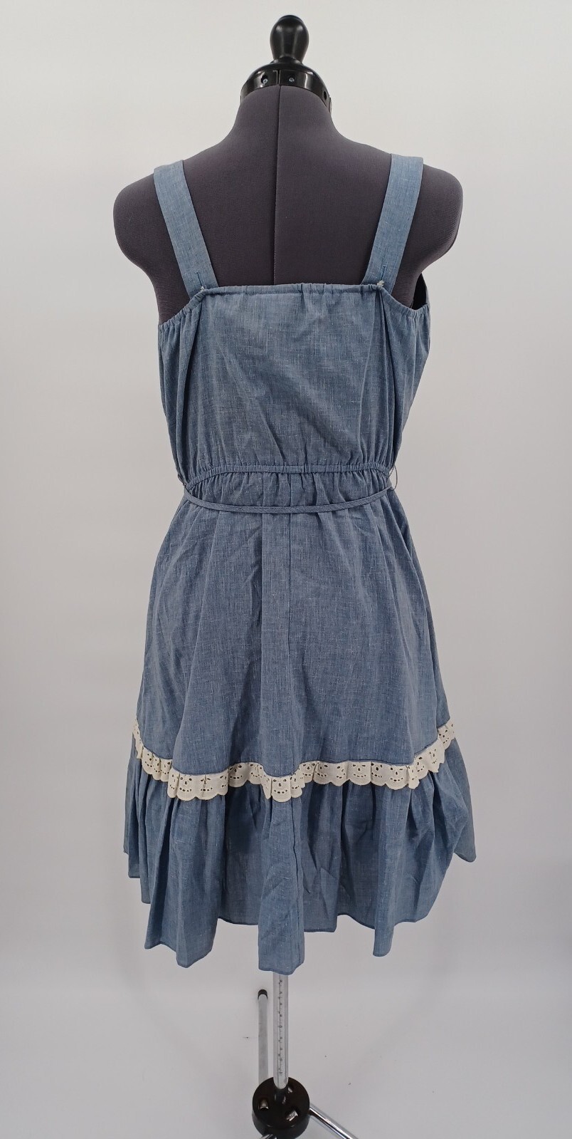 Vintage 1970s Julie Miller Of California Chambray White Lace Bib Prairie Dress