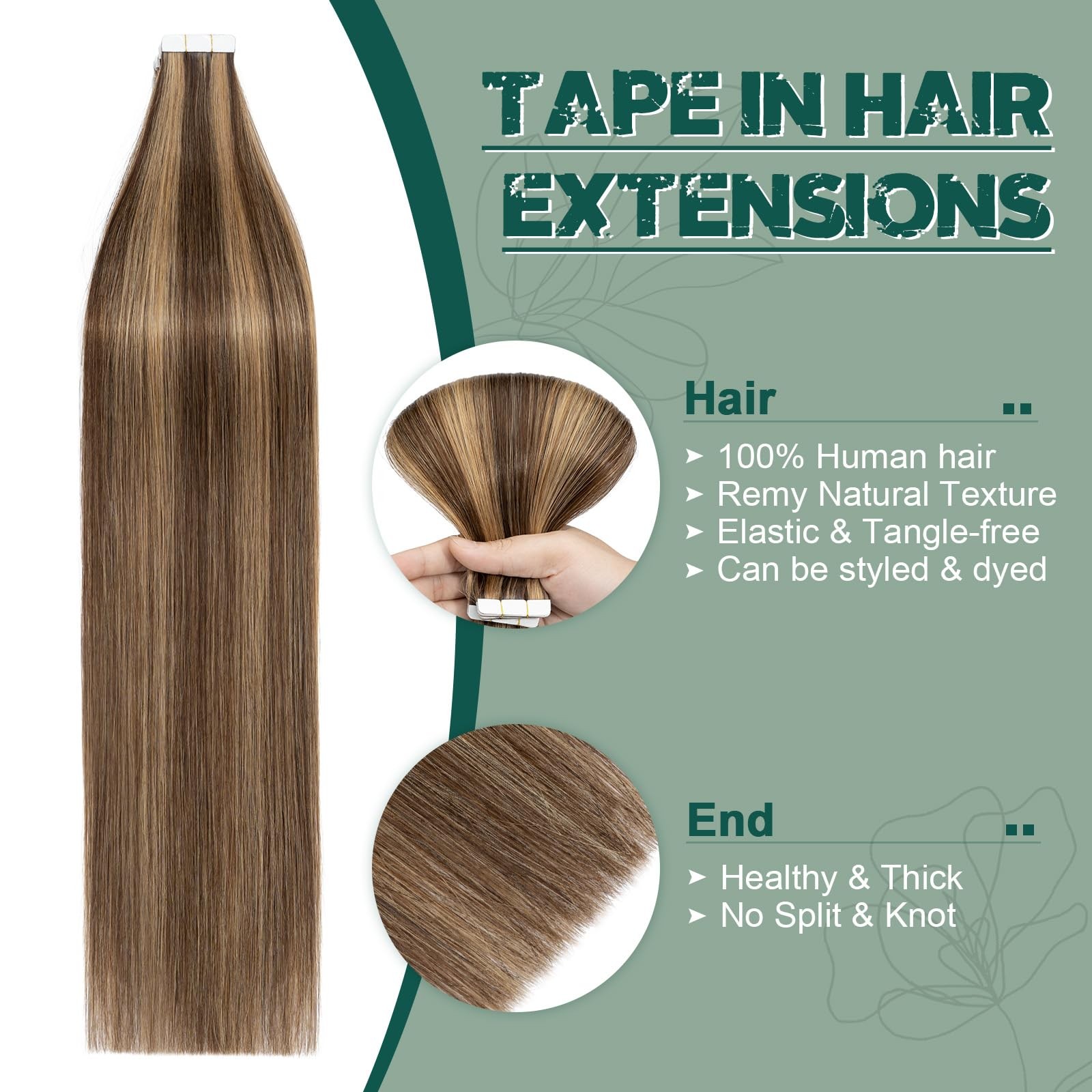 Benehair 20pcs Remy Tape-in Hair Extensions 22in Real Human Hair Medium Brown
