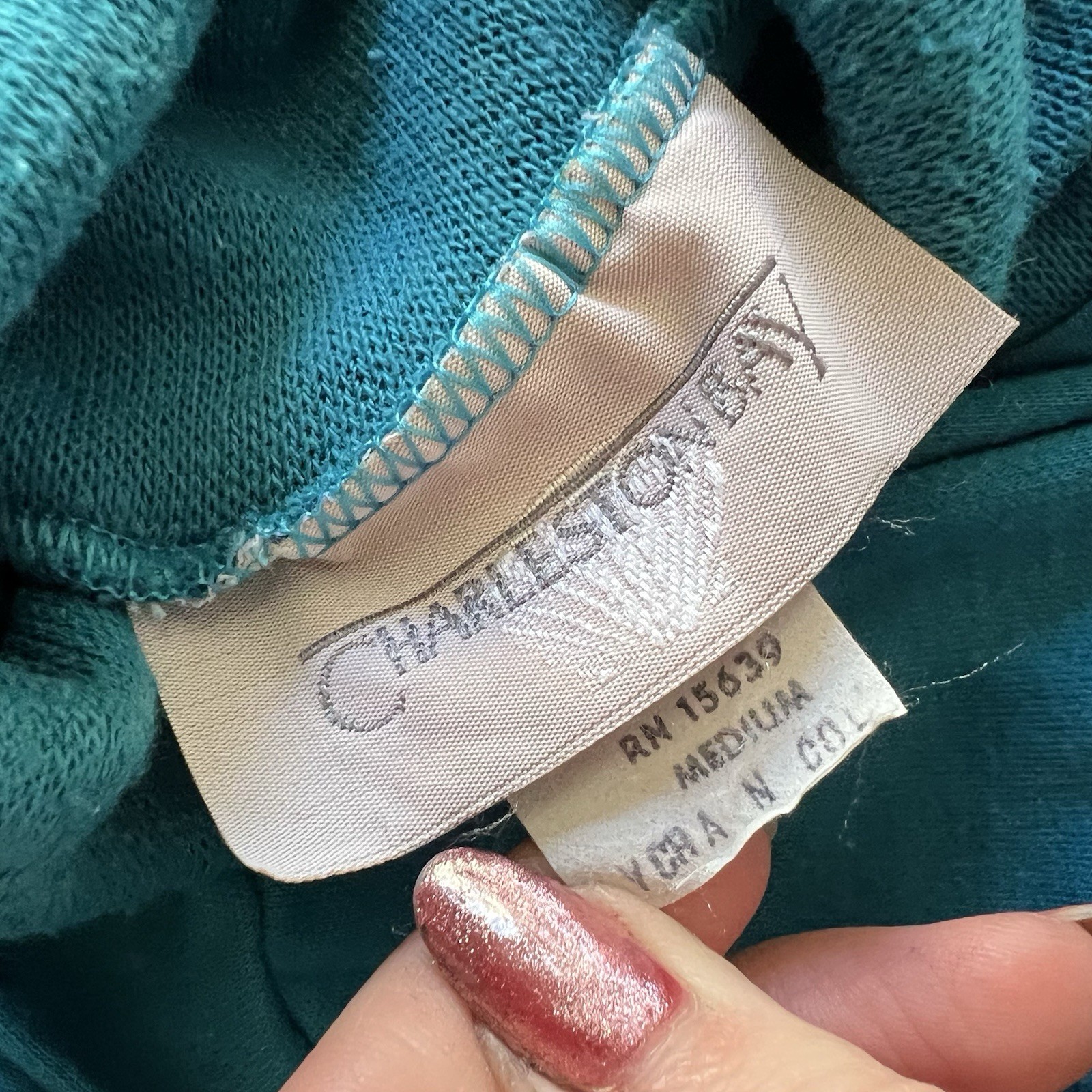 Vintage Plus Size Charleston Bay Teal Turtleneck Shirt 50/50 Cotton Poly XL