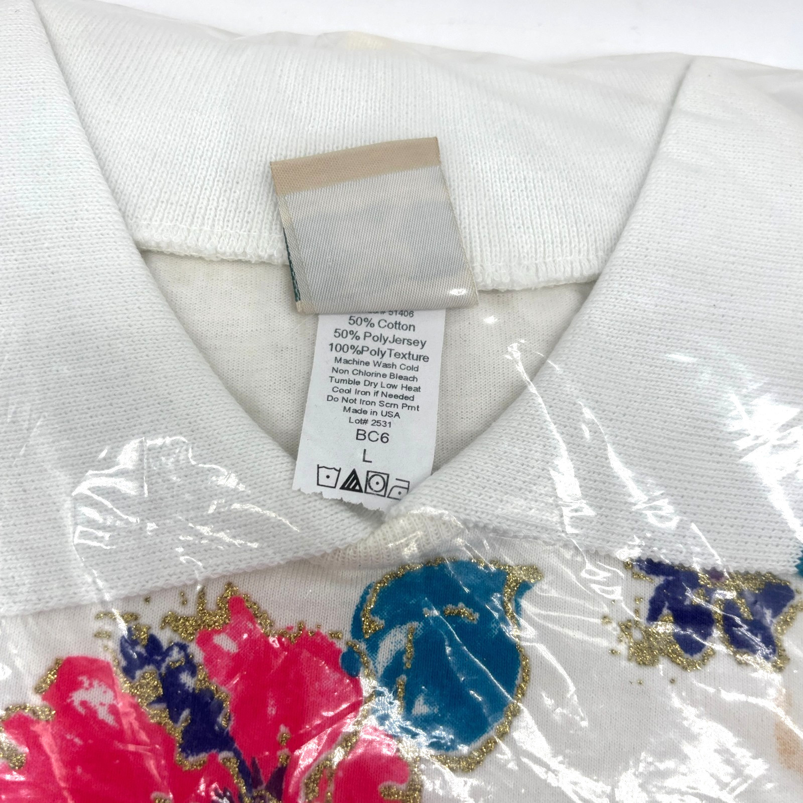 Vintage Haband Womens Collared Floral Shirt DEADSTOCK Teal White Sz L New READ!