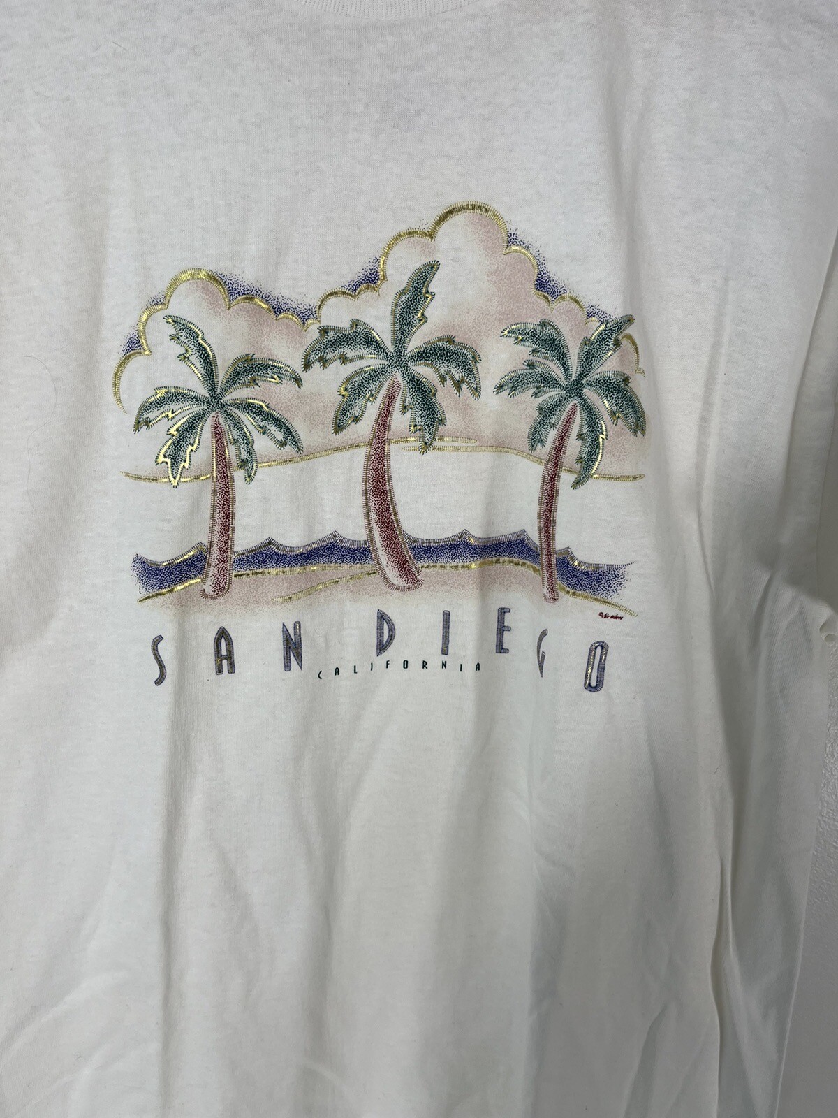 NOS Delta Pro Weight T Shirt Sz Large San Diego CA Short Sleeve Palm Trees