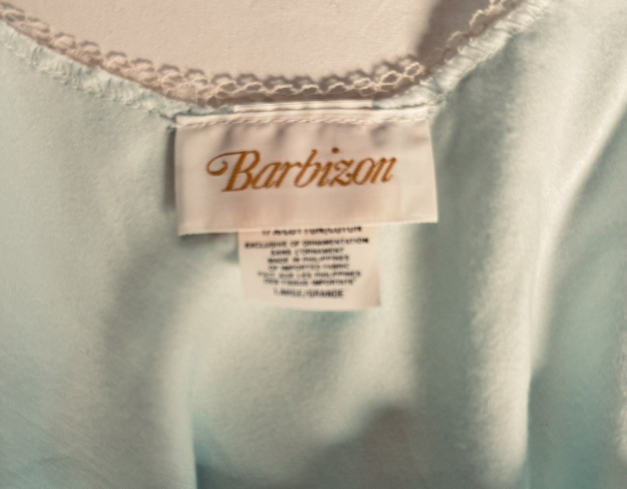 Vintage Barbizon Aqua Robe & Nightgown Set NWT Large Satin Lace Trim 80s Boudoir