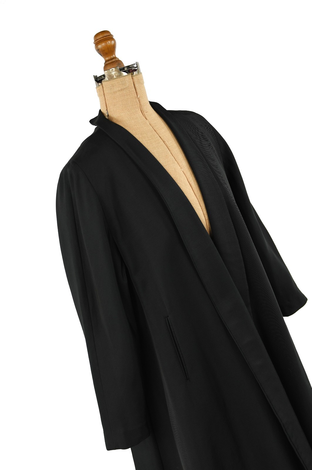Vintage 40s Black Gabardine Open Front Shawl Collar A Line Art Deco Swing Coat