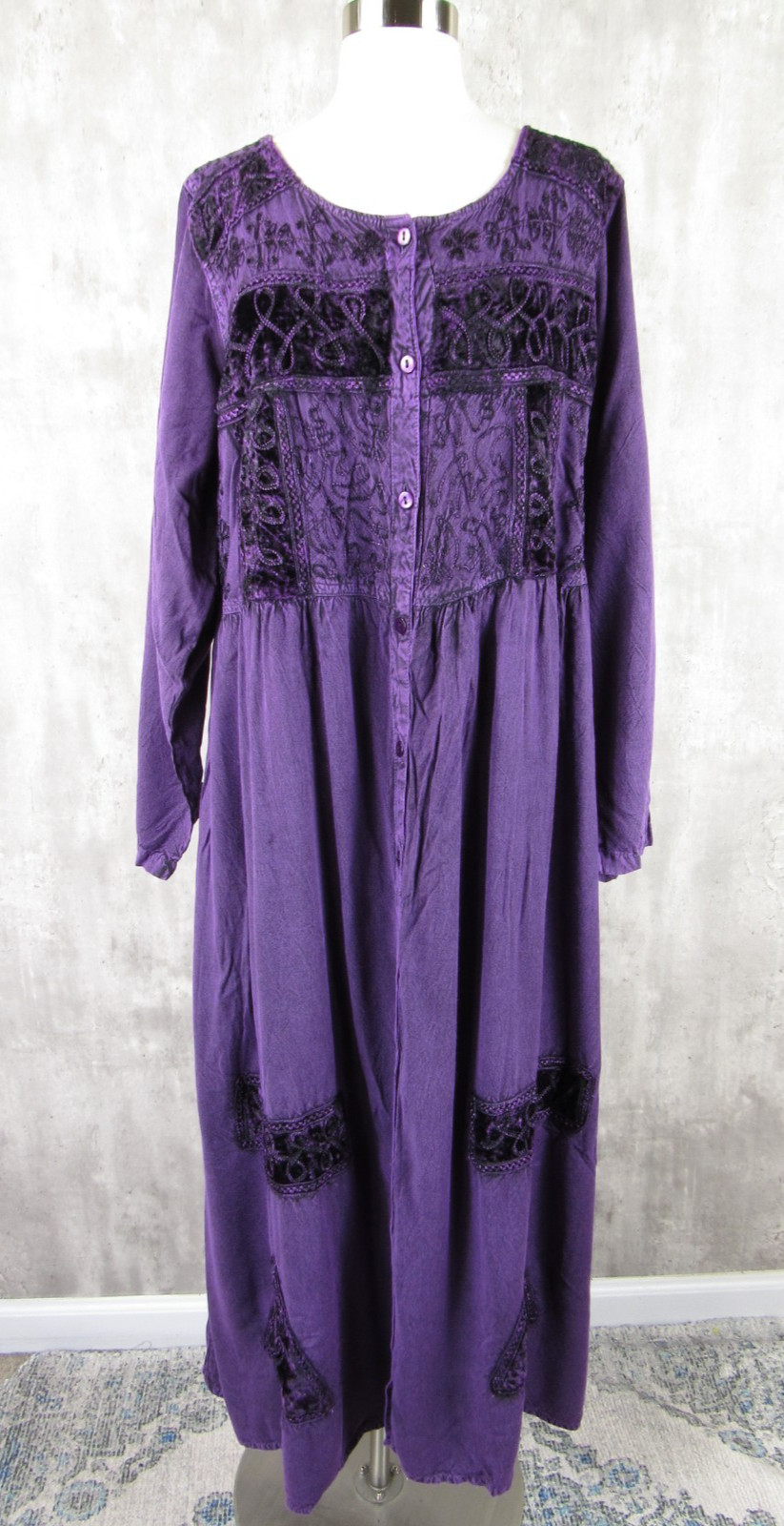 Vintage 90s Y2K NEW Dip Dye Rayon Tie Back Boho Hippie Dress 1X 2X Purple Velvet