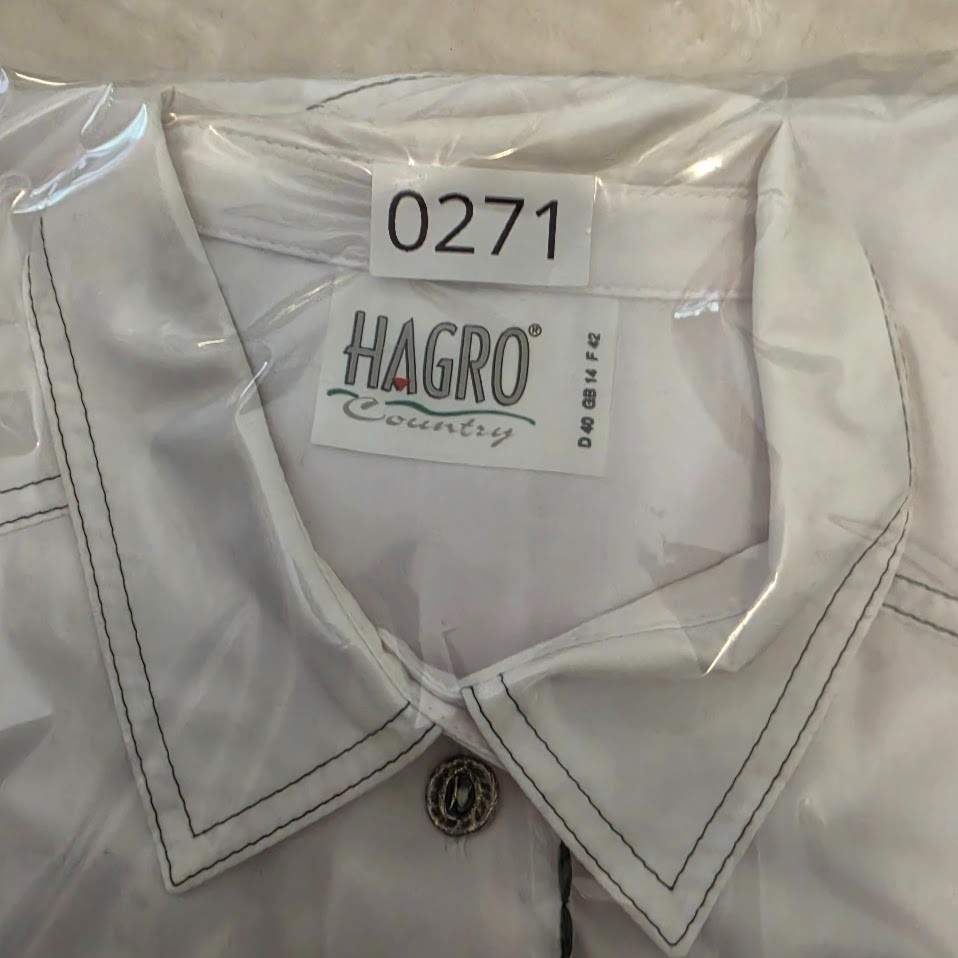 Vintage Hagro Country Trachten Blouse White Edelwiess Pewter Buttons Sz 14/Med