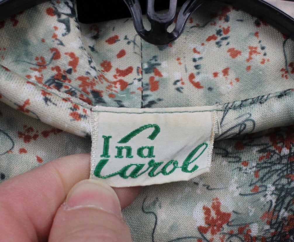 Vtg Ina Carol Dress 1960s 70s Polyester A Line Tie Neck Pussybow Perky Retro L